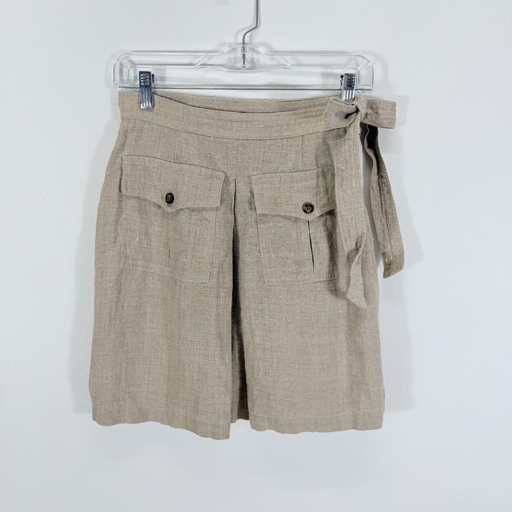 But, Gordon 90s Vintage Cargo 100% Linen Tie Side Beige Quiet Luxury Skirt Sz 6